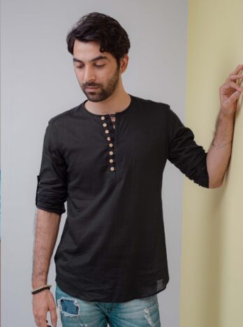 Black Cotton Short Kurta Shirt