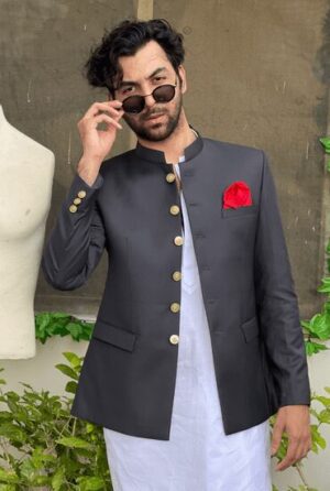 Charcoal Grey Princecoat For Wedding