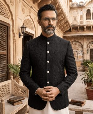 Black Embroidered Wedding Prince coat