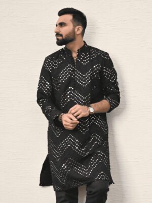 Black Mirror Work Embroidered Kurta Trouser