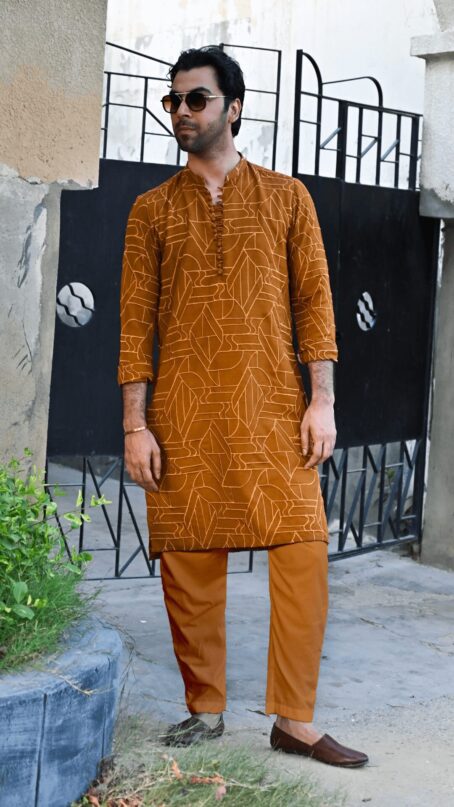 Elegant Mustard Embroidered Kurta Trouser for Weddings