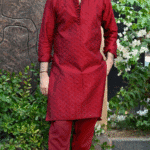 Majestic Maroon Embroidered Kurta Trouser Set for Wedding