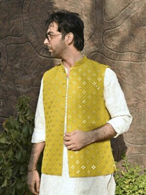 Mehndi Mirror Work Embroidered Waistcoat