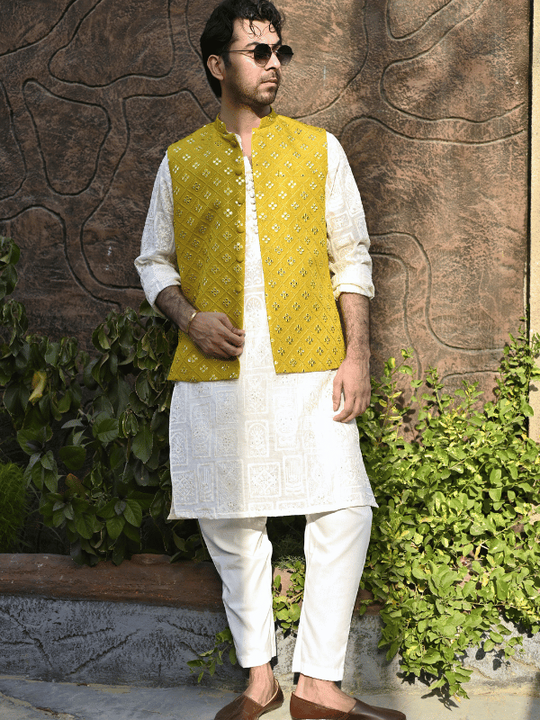 Mehndi Mirror Work Embroidered Waistcoat - Image 2
