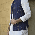 Navy Multi Embroidered Sequins Waistcoat