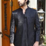Black Embroidered Front Open Jacket (fk)