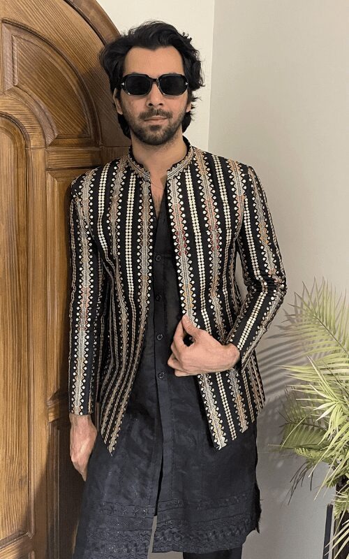 Elegant Black Multi Sequin Jacket for Mehndi - Image 3