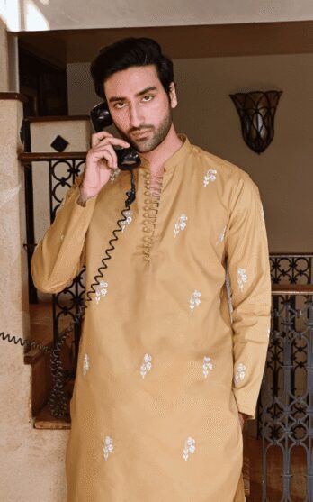 Beige Embroidered Kurta Trouser with Motifs