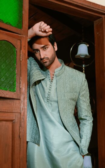 Mint Green Sequin Embroidered Prince Coat