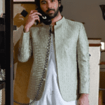 Sage Green Royal Embroidered Prince Coat