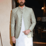 Sage Green Royal Embroidered Prince Coat