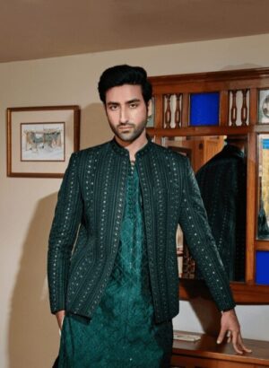 Emerald Green Embroidered Prince Coat