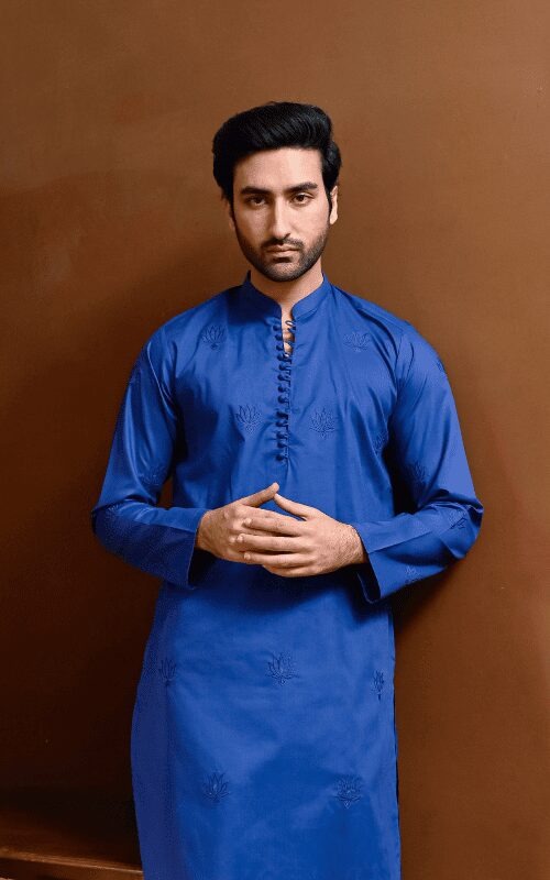 Blue Embroidered Kurta Trouser (Motifs)