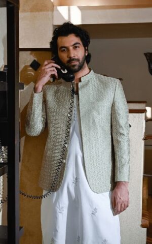 Sage Green Royal Embroidered Prince Coat