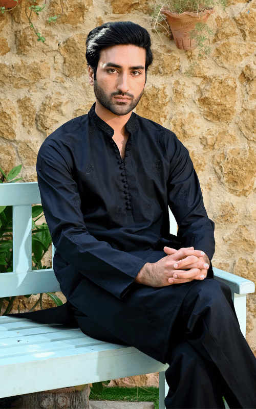 Black Emtroidered Kurta Trouser (Motifs)