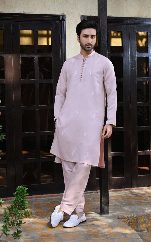 Tea Pink Embroidered Kurta Trouser (motifs)