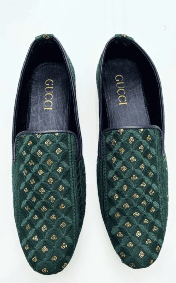 Emerald Green Embroidered Shoes For Mehndi