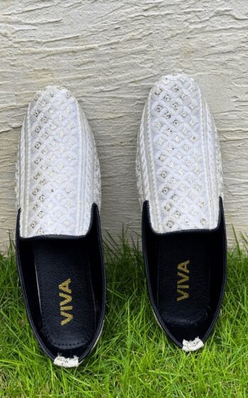 Off White Embroidered Shoes For Wedding - Image 2