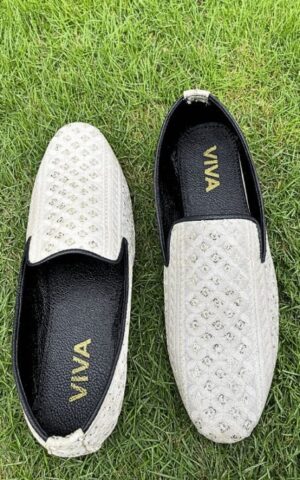 Off White Embroidered Shoes For Wedding - 45 - 10