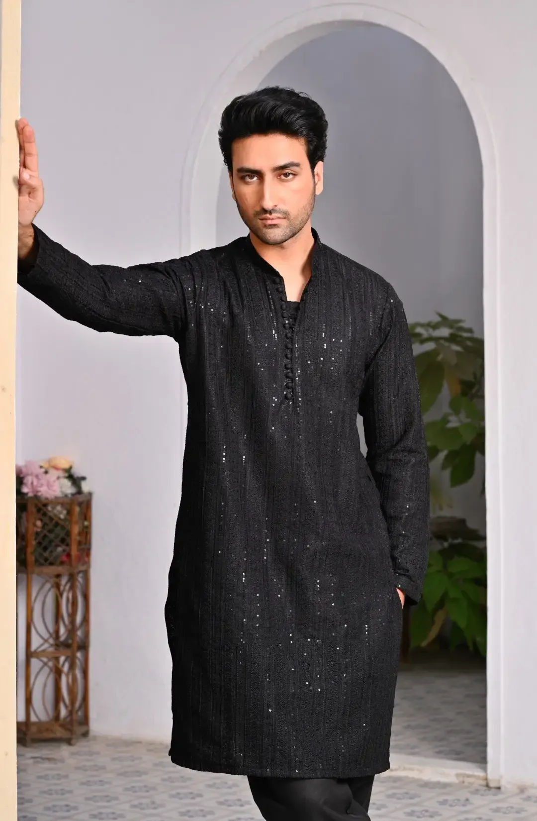 Black Sequin Embroidered Kurta Trouser
