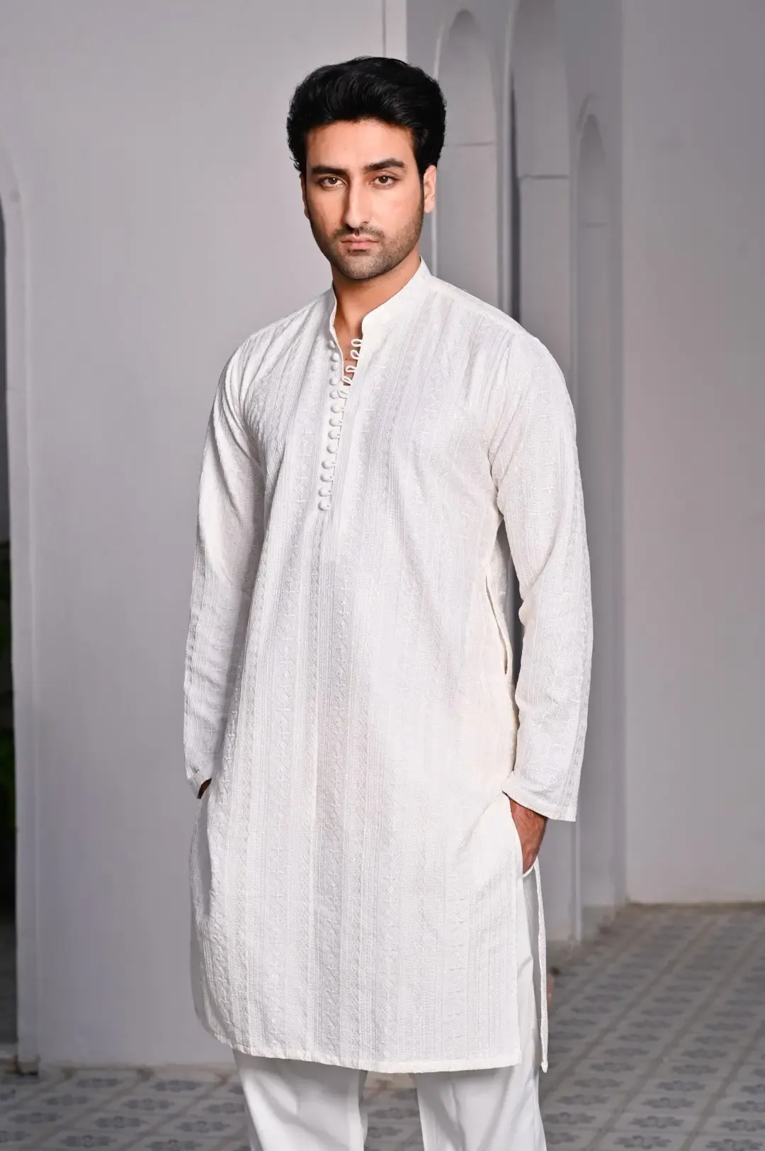 Offwhite Embroidered Kurta Trouser