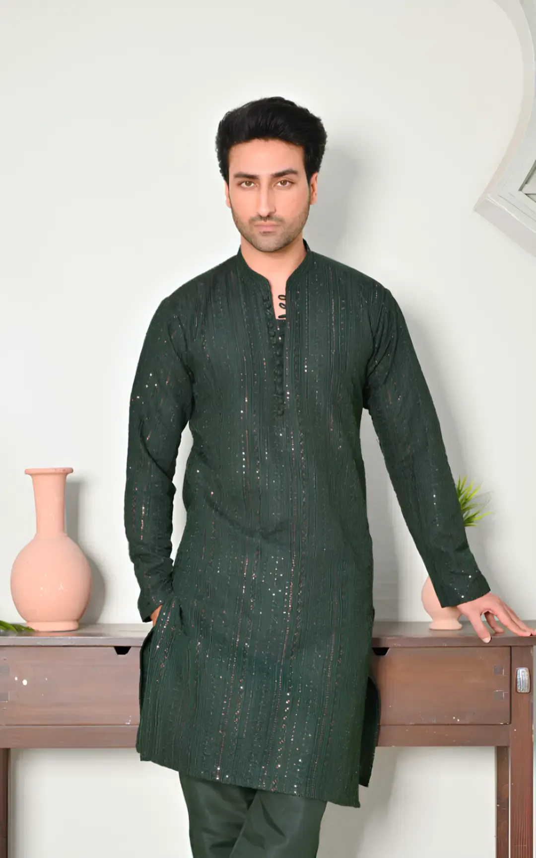 Green Embroidered Sequin Kurta Trouser