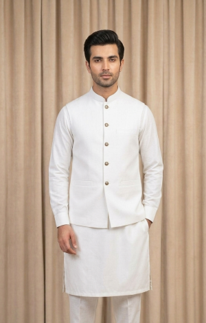 Traditional Men's Waistcoat For Wedding - L, Off White