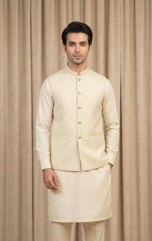 Traditional Men's Waistcoat For Wedding - S, Cream