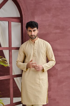 Beige Embroidered Kurta Trouser