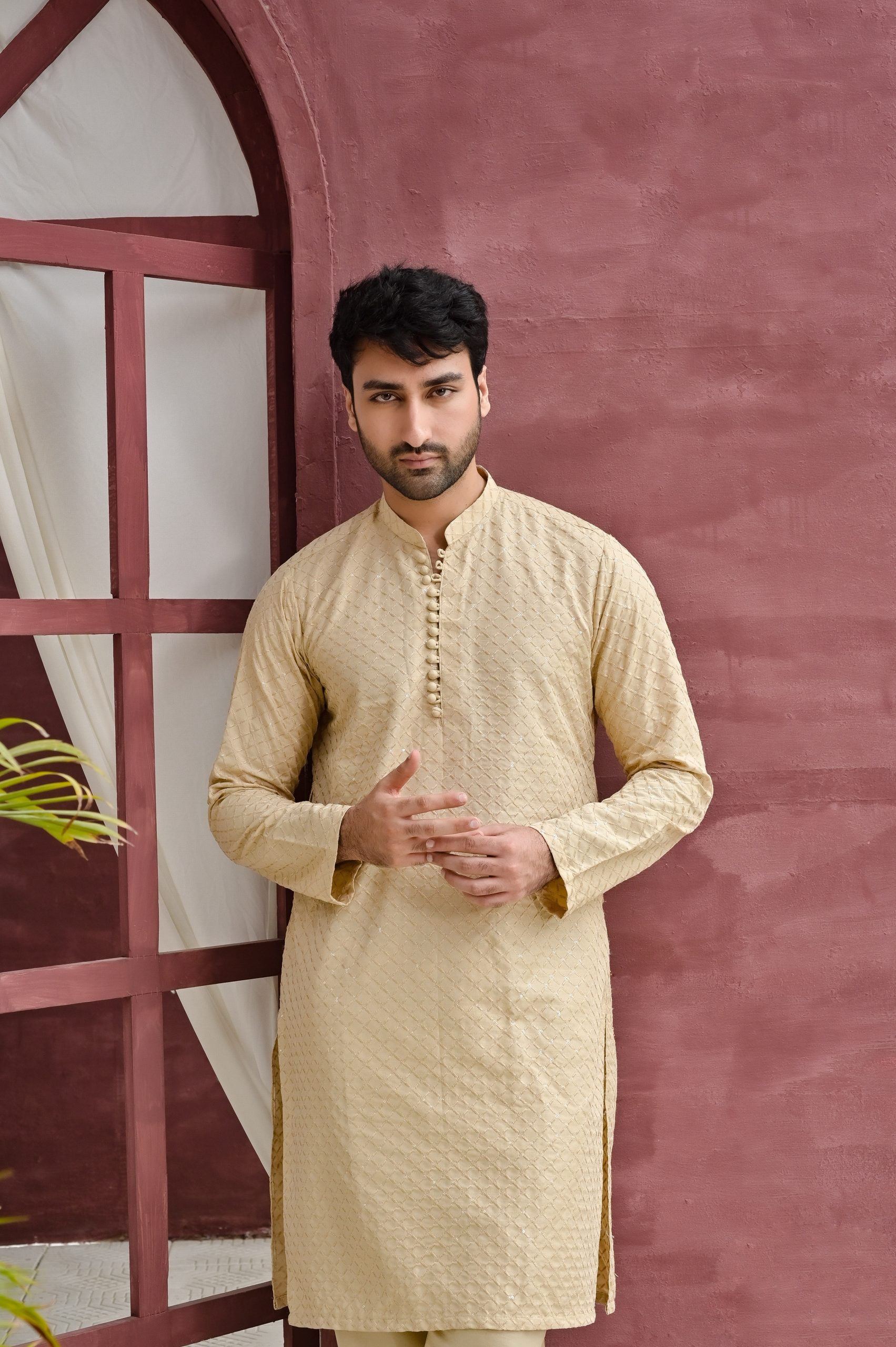 Beige Embroidered Kurta Trouser