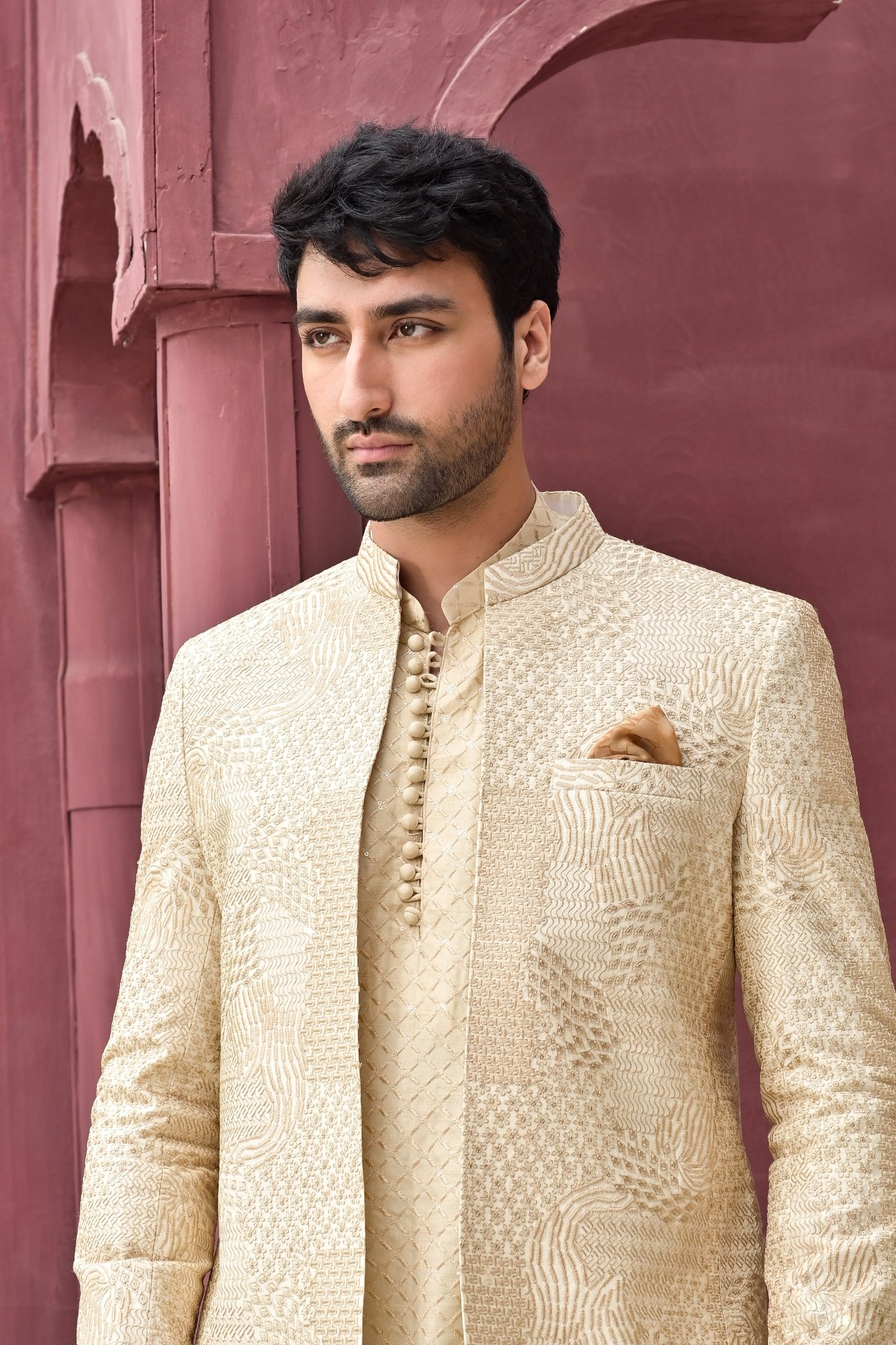 Beige Embroidered Prince Coat