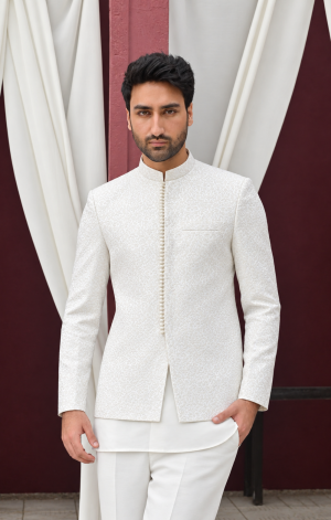 Off White Embroidered Prince Coat
