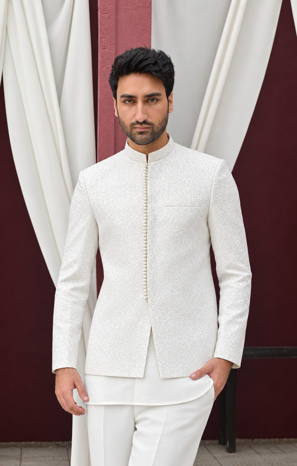 Off White Embroidered Prince Coat